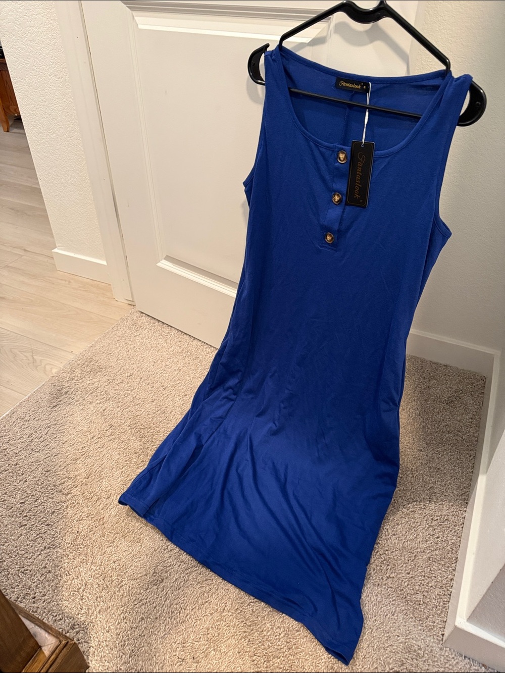 Amazon Cobalt Blue Sleeveless Henley Midi Dress